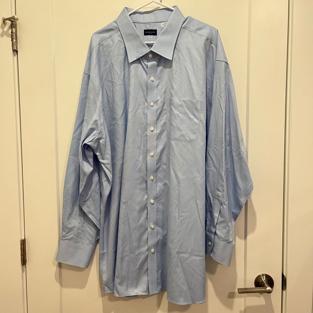 Proper Cloth Mens Light Blue Non-Iron Dress Shirt Long Sleeve Button Down XXL